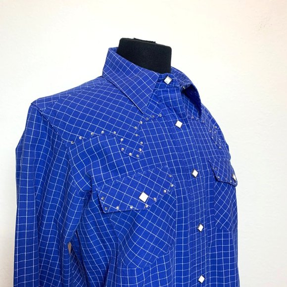 Cruel Girl Long Sleeve Blue White Check Western Shirt M - Picture 7 of 12